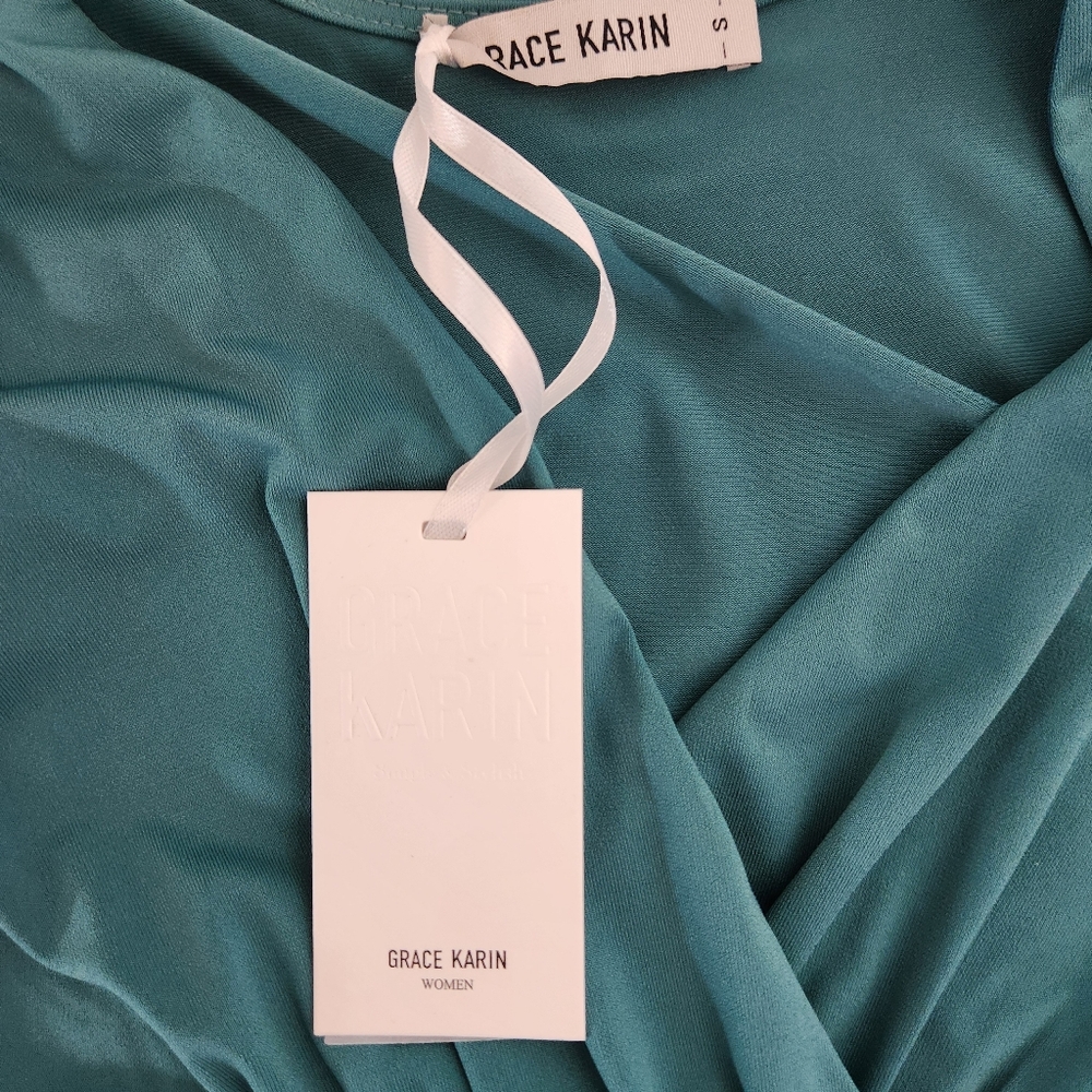 Grace Karin Small Emerald Wrap Blouse Elegant & Flattering - Picture 14 of 16